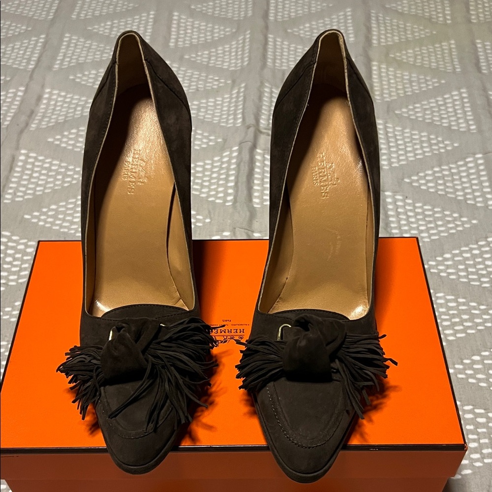Hermes Dark Brown Heels with Tassel Accent Never Worn!! - Picture 12 of 16